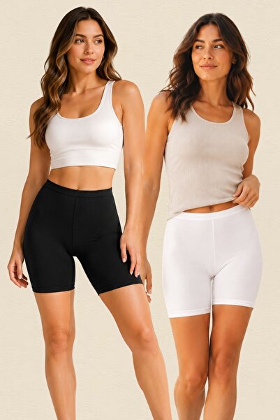 fevien 2-Pack Women's Cotton Jacquard Waisted Long-Leg Shorts Boxer Tights Pa...