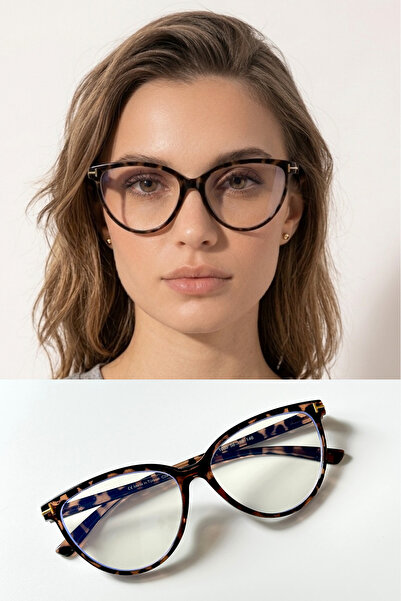 LUNE EYEWEAR VİOLET CAT EYE LEOPAR MAVİ IŞIK KORUMALI ŞEFFAF GÖZLÜK