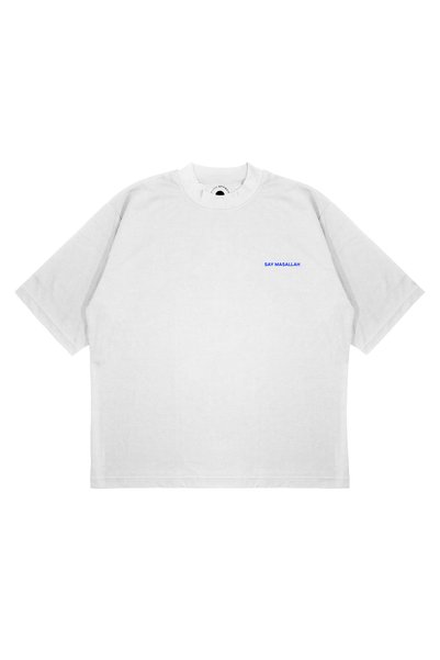 Compostela Unisex Women's Men's Say Masallah Written Logo Front Printed Oversize Thick Fabric Relaxed Cut Cotton T-Shirt