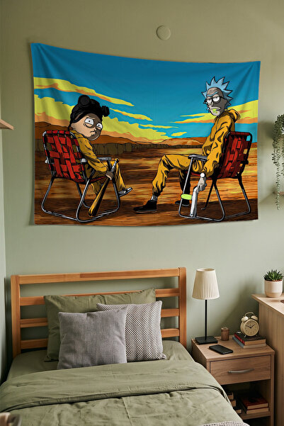 Milura Rick and Morty Duvar Örtüsü – Modern Dekoratif Kaliteli Kumaş Tapestry...