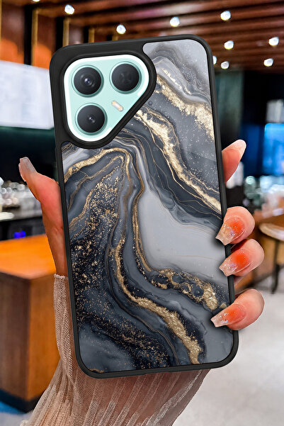 TECNO Pova 7 Pro Uyumlu Altın Damar Mermer Desenli Parlak Baskılı Kamera Koru...