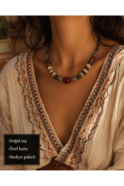 HER ŞEY NOTA www.herseynota.com Bohemian Caelith Natural Stone Bead Necklace ...