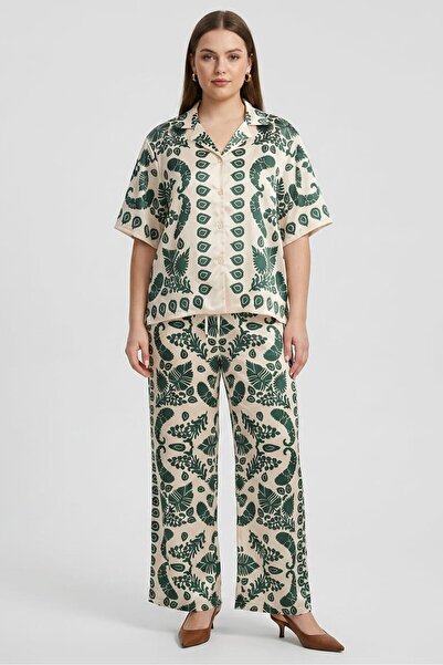 JASON WU Women 2 Pcs Paisley Pattern Short Sleeve Blouse And Pants Set, Multi...