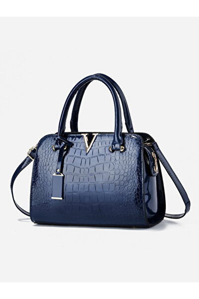 Take Two By Styli Blue Croc-Pattern Handbag