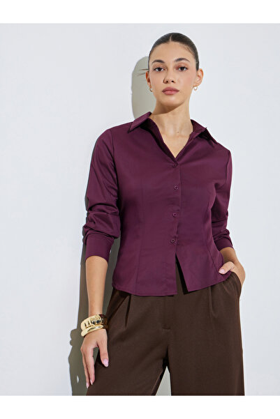 Styli Burgundy Long Sleeve Fitted Shirt
