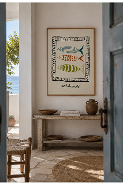 Boho wellness studio Sardines Akdeniz Balık İllüstrasyon Tablosu – Çerçeveli ...