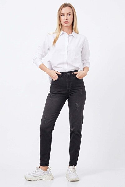 Fulla Moda High Waist Ripped Mom Jean