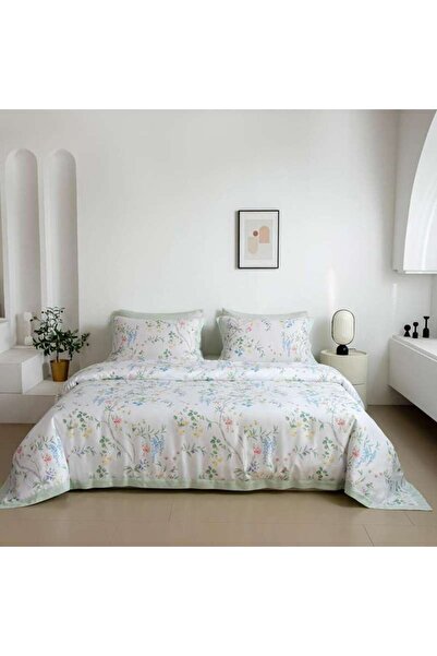 Alhabib bedding Summer Single Bedspread and Duvet Cover Set White and Green w...