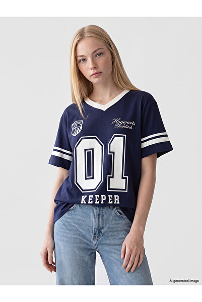 LC Waikiki Xside Navy Blue Harry Potter Printed Oversize Women's T-Shirt