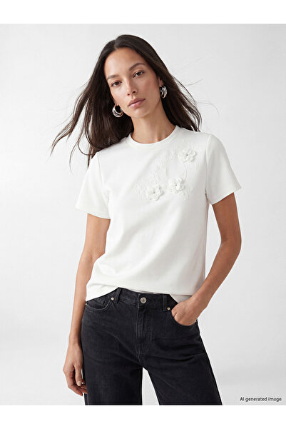 LC Waikiki White Floral Embroidered Soft Touch Women's T-Shirt