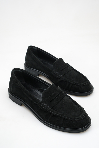 Ayakkabı Delisiyim Black Suede Genuine Leather Women's Loafer Shoes Non-Slip ...