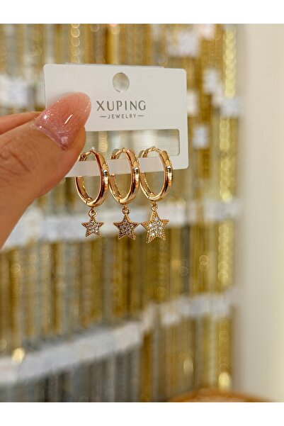 SU PERİSİ TAKI BİJUTERİ مجموعة أقراط XUPING KARARMAZ ROSE GOLD STAR ثلاثية القطع