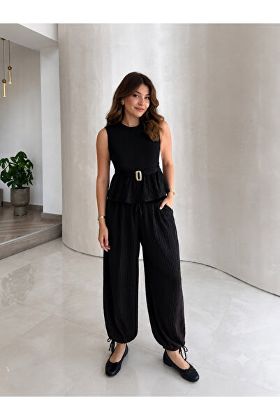 My Blog Black Color Bubble Blouse and Pants Set - 2013