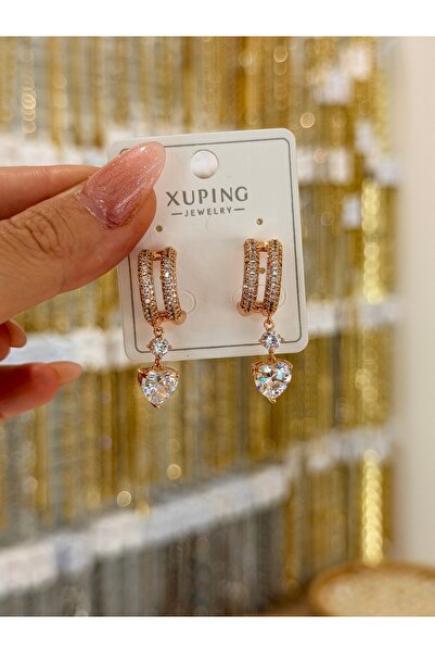 SU PERİSİ TAKI BİJUTERİ Xuping Non-Fade Rose Gold Zircon Stone Hanging Heart ...
