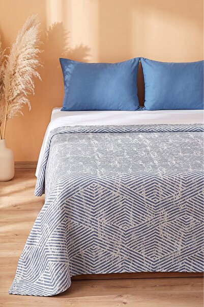 Rivaİstanbul Blue Prism Patterned Double Printed Pique & Bedspread 200X230 cm