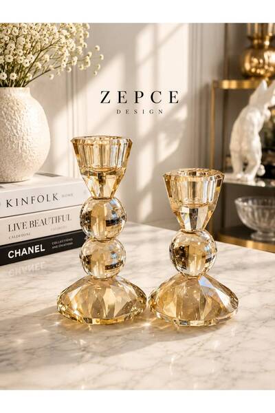 zepce design Dekoratif Cam 2'li Ters Elmas Şamdan&Mumluk