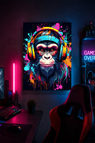 Lucena Gaming Goril Tablou metalic de perete cu căști Decor pentru cameră pen...