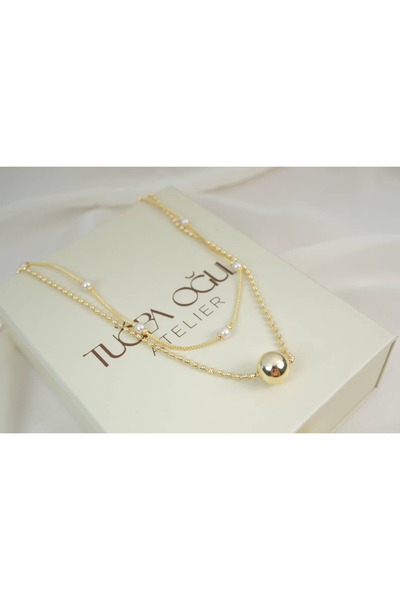 ATELİER TUĞBA Kol613 Pearl and Sphere Detail Chain Necklace