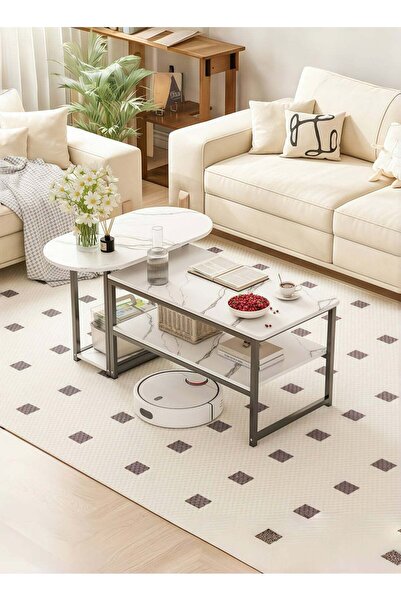 ALIVINGHOME Coffee Table with Open Storage Shelf and 78cm Oval Table ，Modern ...