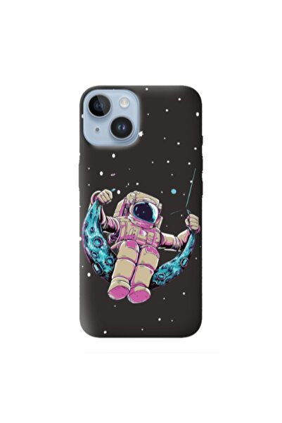 Other Apple iPhone 14 Astronaut swinging on the moon Black Colored Silicone T...
