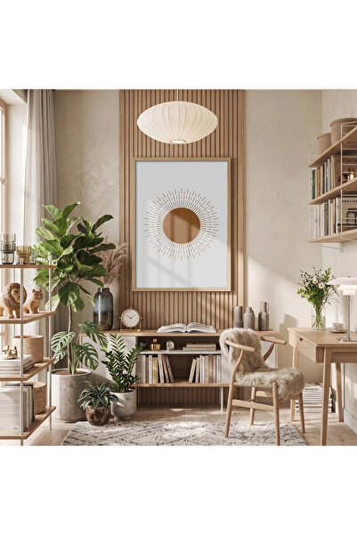 KOLAJTASARIM Επιτραπέζια αφίσα Boho Radiant Sun με φυσικό ξύλινο πλαίσιο, δια...