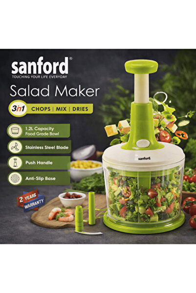 Sanford 3-in-1 Salad Maker 1.2L Manual Chopper with Steel Blade