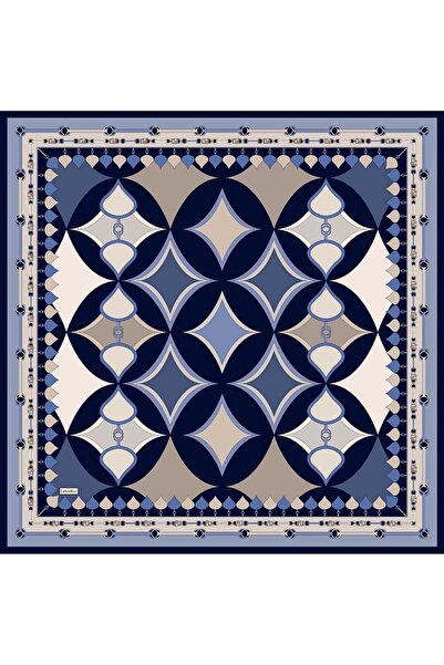 Levidor Navy Blue Twill Silk Scarf with Lvd Print on the Edges