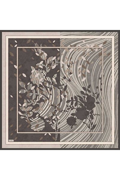 Levidor Anthracite Leaf Print Twill Silk Scarf