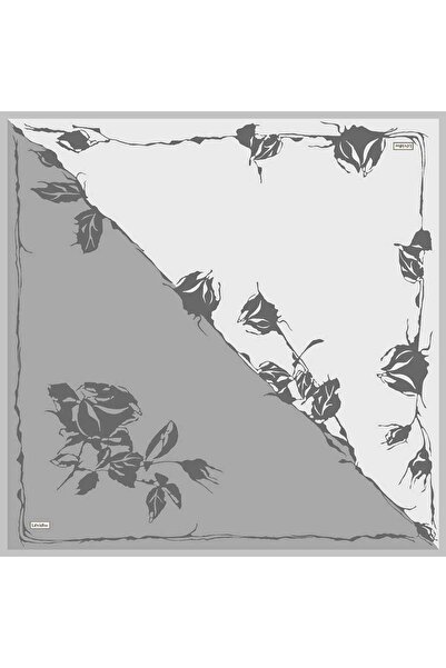 Levidor Gray Twill Silk Scarf with Floral Pattern on the Edges
