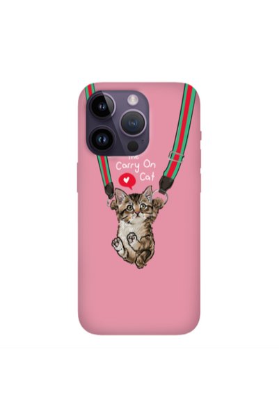 Other Apple iPhone 14 Pro Swinging cat Pink Colored Silicone TPU Θήκη