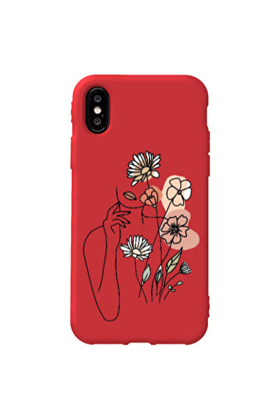 Other Apple iPhone Xs Lady with Flowers Red Colored Silicone TPU Θήκη