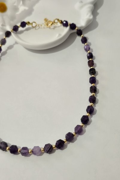 c-bhadu naturel Certified Polygonal Amethyst Natural Stone Necklace