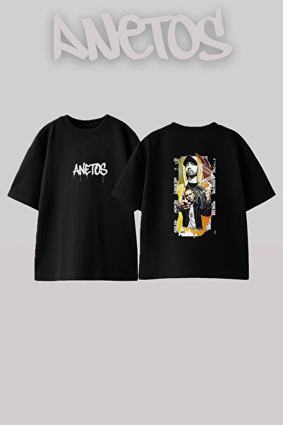 Anetos Eminem_27 Μαύρο μπλουζάκι με στάμπα σχεδίου Unisex Oversize