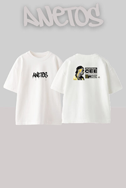 Anetos Central Cee_22 dizajn, štampana unisex majica velikog kroja, bela