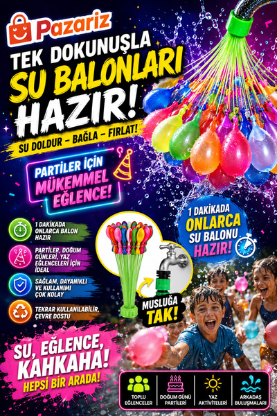 pazariz Oyuncak Su Balonu Ve Su Balon Sihirbazı Doldurma Aparatı Sayesinde Su...