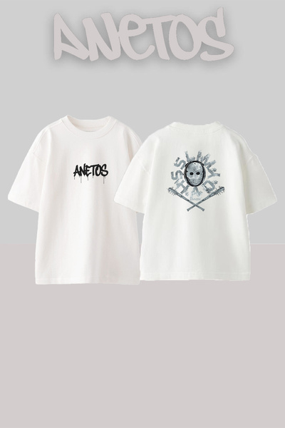 Anetos Tricou alb cu design cu imprimeu Slim Shady Mask, unisex, oversize