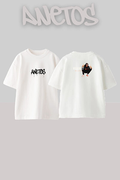 Anetos Λευκό μπλουζάκι Central Cee_24 με στάμπα σχεδίου, unisex, oversize
