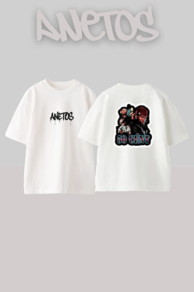 Anetos 50 Cent_5 Design Printed Unisex Oversize White Tshirt