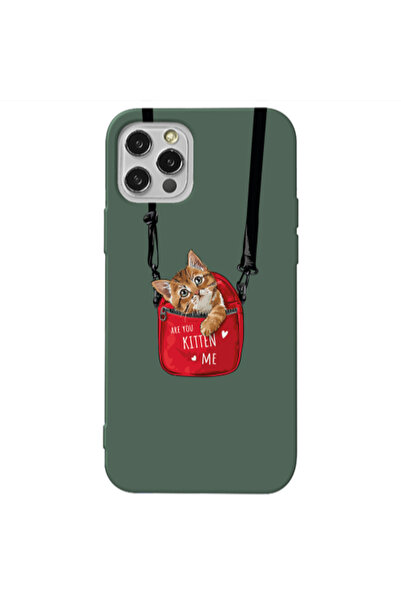 Other Apple iPhone 12 Pro Are you kitten Dark Green Colored Silicone TPU Θήκη