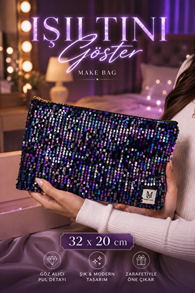 MAKE BAG GECE IŞILTISI PUL DETAYLI PORTFÖY MAKYAJ ÇANTASI (32X20)