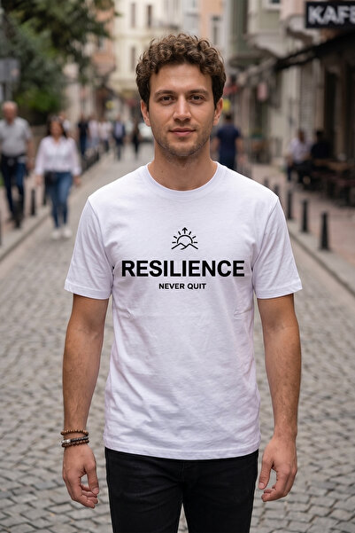 BAGAND تي شيرت مطبوع عليه Resilience Never Quit كبير الحجم للجنسين مصنوع من ا...