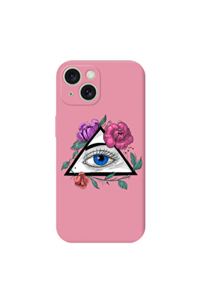 Other Apple iPhone 15 Plus Eye and flower Pink Colored Silicone TPU Θήκη