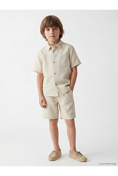 LC Waikiki Lcw Kids Beige Linen Blend Boys' Shorts Set