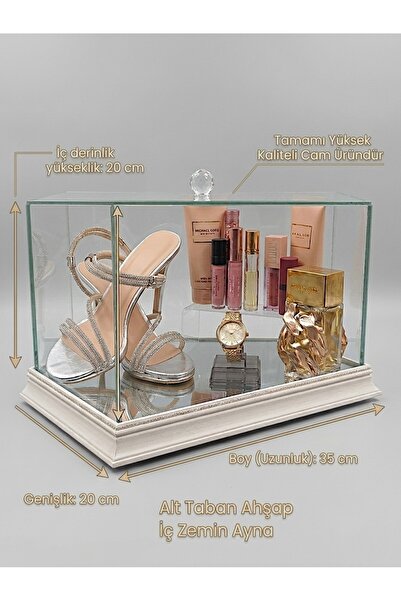 Glowvera Collection Cam Aynalı Söz ve Nişan Bohçası Cam Fanus Bohça Kutusu 35...