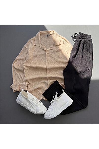 blucombin Men's Bürümcük Seasonal Shirt and Baggy Pants Set 2-Piece Wide Cut