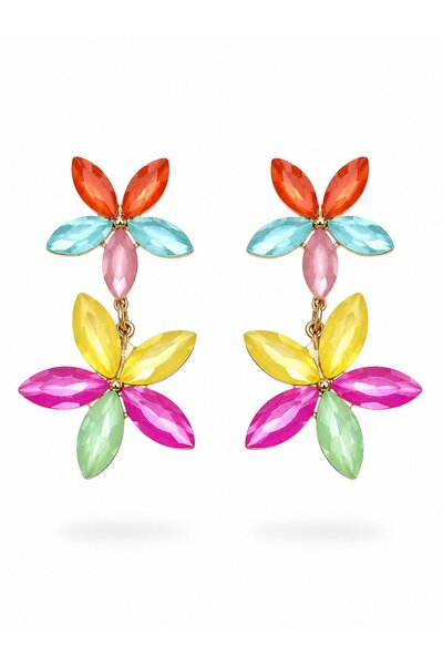 serelya Mixed Color Crystal Flower Earrings