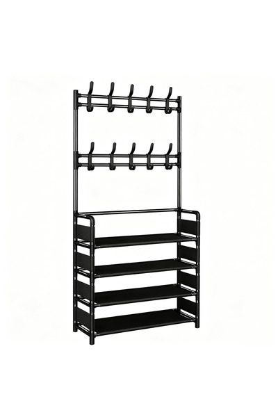 genric 2-in-1 Coat Rack Shoe Stand with 10 Hooks - 60x28x170cm Sturdy Steel &...