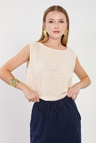 BARRELS AND OIL Women's Cotton Sleeveless Crop Blouse - Natural