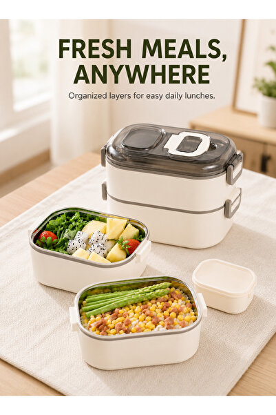 Yoawllty Double Layer Food Grade 304 Stainless Steel Leakproof Lunch Box Matt...