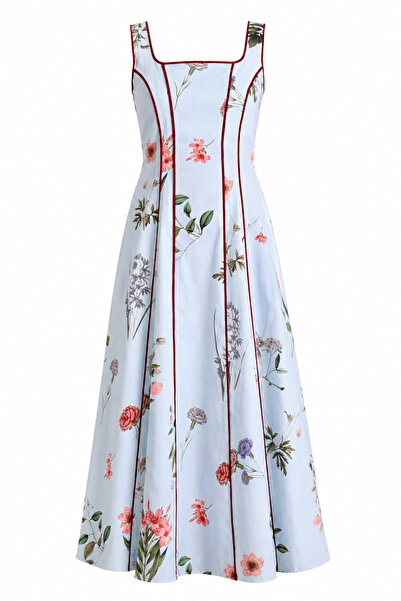 QUAŞE Spring Floral Piping Square Neck Dress